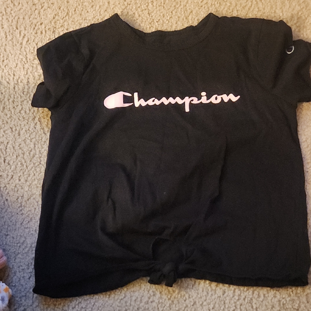 Champion Kids Black Tee with Pink Logo